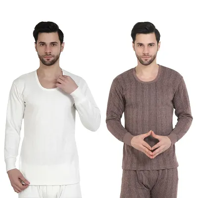 Zeffit Men's Solid Full Sleeve Top Thermal Combo /Upper Wear/Regular Fit Combo Set With Different Color- White  Coffee