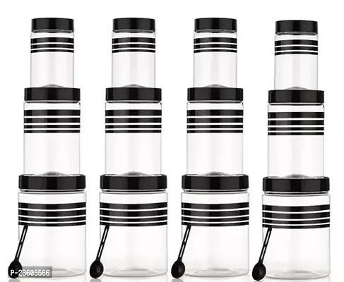 Plastic Airtight Heavy Quality Printed Design Container Set Kitchen Storage with Spoons Kitchen Dabba Set Grocery Box with Different Capacities BLACK Set of 12 1200 650 350 ML