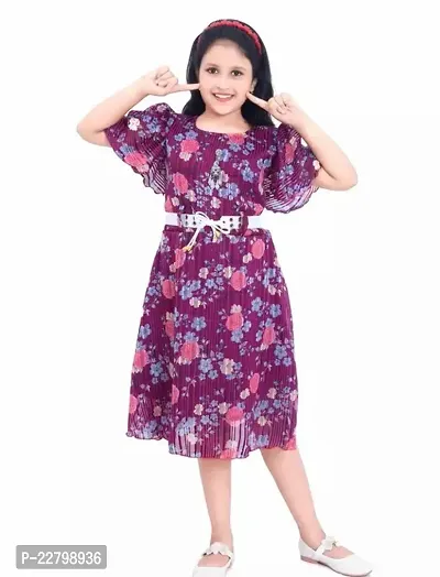 Fabulous Purple Cotton Blend Printed Fit And Flare Dress For Girls-thumb0