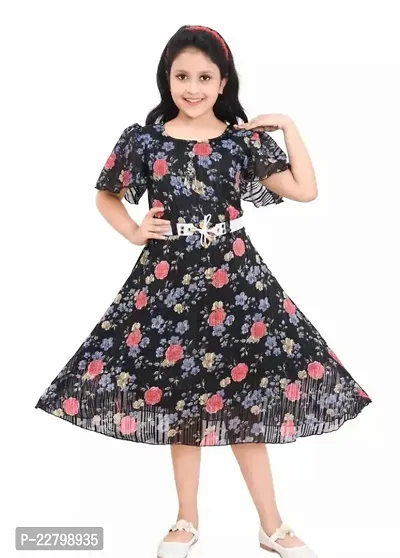 Fabulous Black Cotton Blend Printed Fit And Flare Dress For Girls