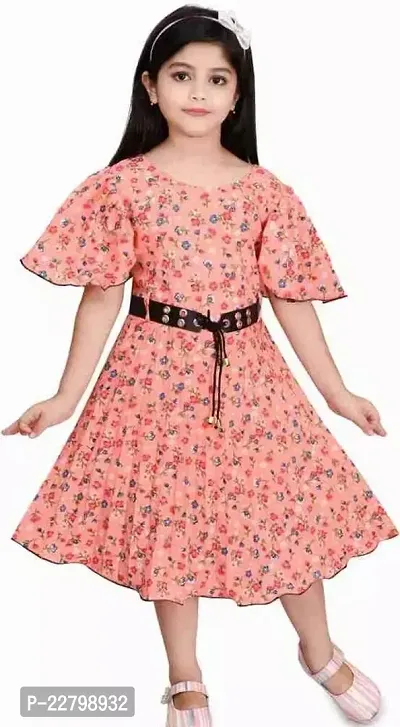 Fabulous Pink Cotton Blend Printed Fit And Flare Dress For Girls-thumb0