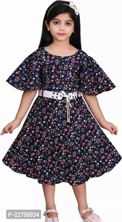 Fabulous Black Cotton Blend Printed Fit And Flare Dress For Girls-thumb0