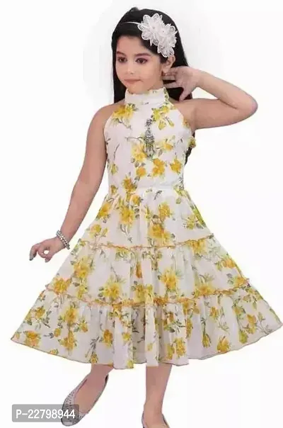 Fabulous White Cotton Blend Printed Fit And Flare Dress For Girls-thumb0