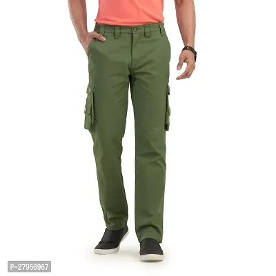 Alluring Green Cotton Solid Cargos For Men-thumb0