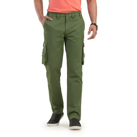 Alluring Green Cotton Solid Cargos For Men