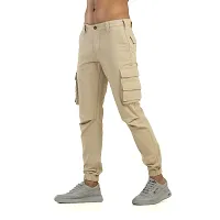 Alluring Beige Cotton Blend Solid Cargos For Men-thumb2