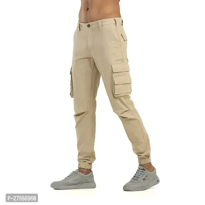 Alluring Beige Cotton Blend Solid Cargos For Men-thumb3