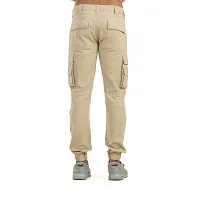 Alluring Beige Cotton Blend Solid Cargos For Men-thumb1