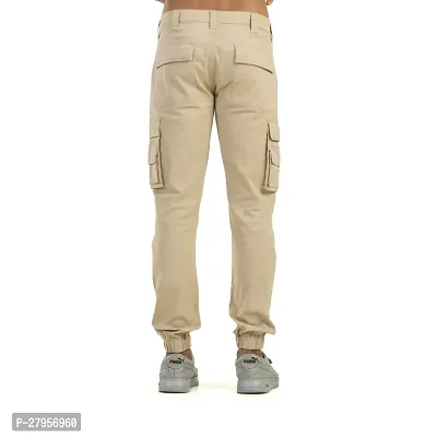 Alluring Beige Cotton Blend Solid Cargos For Men-thumb2
