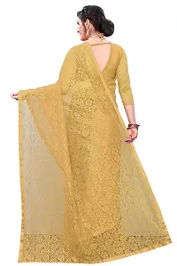 Stylish Cream Net Floral Saree With Blouse Piece For Women-thumb1