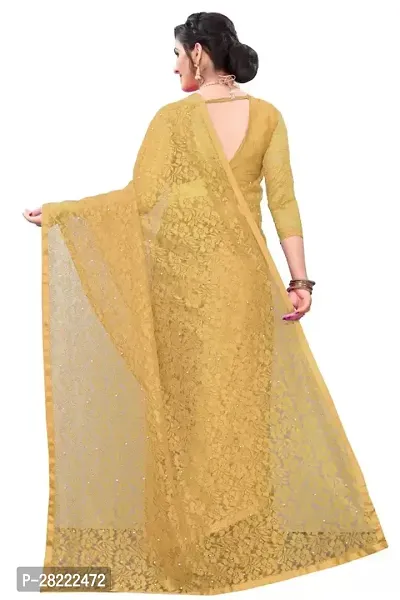 Stylish Cream Net Floral Saree With Blouse Piece For Women-thumb2