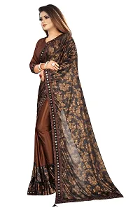 Stylish Brown Cotton Blend Floral Saree With Blouse Piece For Women-thumb2