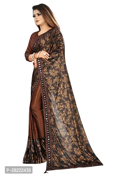 Stylish Brown Cotton Blend Floral Saree With Blouse Piece For Women-thumb3