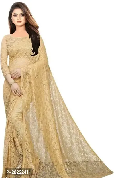 Stylish Cream Net Floral Saree With Blouse Piece For Women