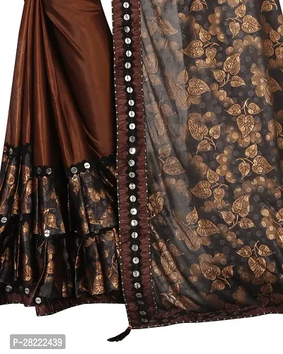 Stylish Brown Cotton Blend Floral Saree With Blouse Piece For Women-thumb2