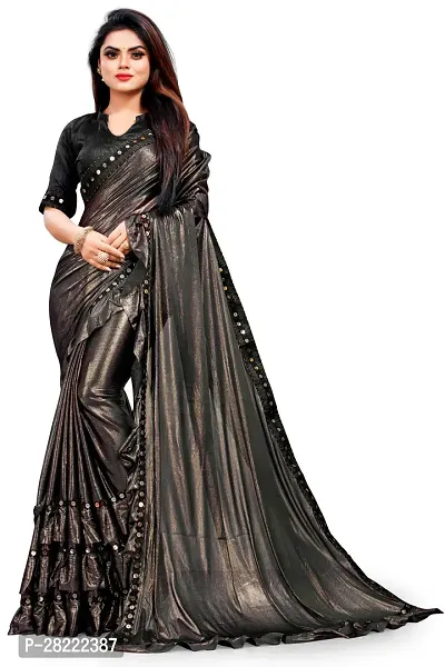 Stylish Black Cotton Blend Ethnic Motif Saree With Blouse Piece For Women