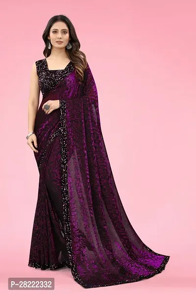 Stylish Purple Cotton Blend Zari Woven Saree With Blouse Piece For Women