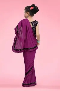 Elgant Purple Poly Silk Ruffle Border Saree with Separate Blouse Piece For Girls-thumb1