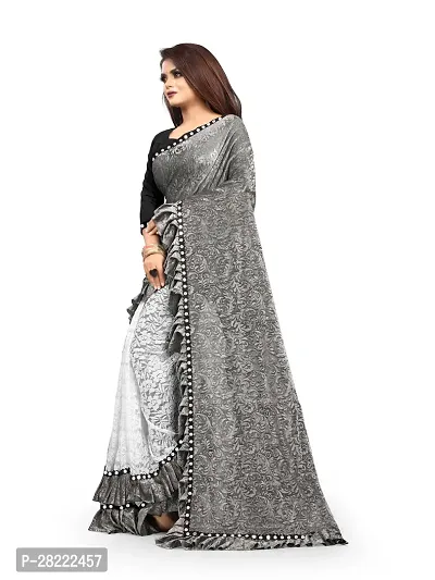 Stylish Grey Cotton Ethnic Motif Saree With Blouse Piece For Women-thumb4