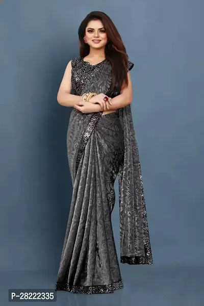 Stylish Grey Cotton Blend Solid Saree With Blouse Piece For Women