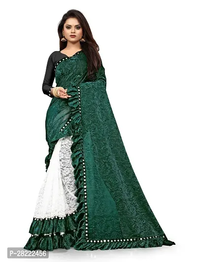 Stylish Green Cotton Ethnic Motif Saree With Blouse Piece For Women
