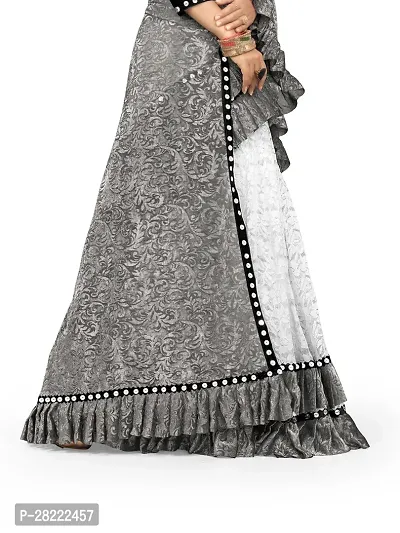 Stylish Grey Cotton Ethnic Motif Saree With Blouse Piece For Women-thumb3