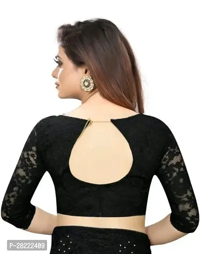 Stylish Black Net Floral Saree With Blouse Piece For Women-thumb4