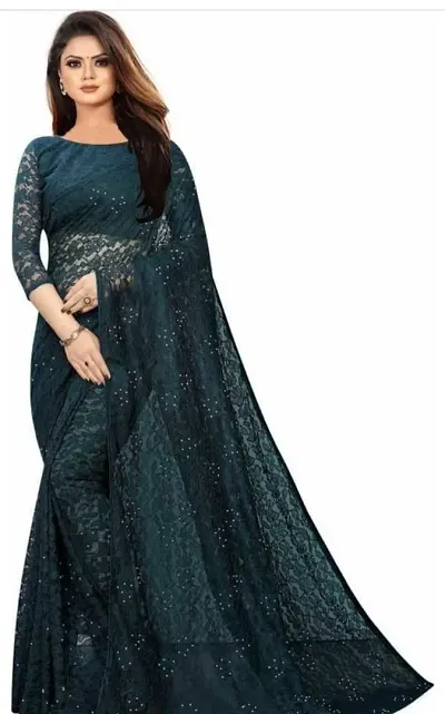 Trendy Net Sarees With Stone Work And Blouse Piece