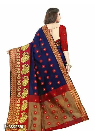 Stylish Blue Cotton Woven Design Saree With Blouse Piece For Women-thumb2