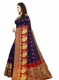 Stylish Blue Cotton Woven Design Saree With Blouse Piece For Women-thumb2