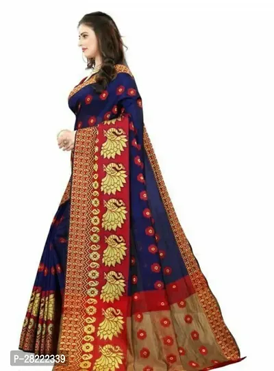 Stylish Blue Cotton Woven Design Saree With Blouse Piece For Women-thumb3