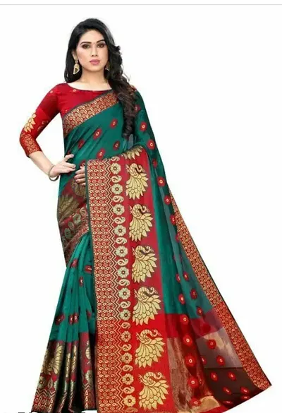 Beautiful Silk Blend Jacquard Saree with Blouse piece