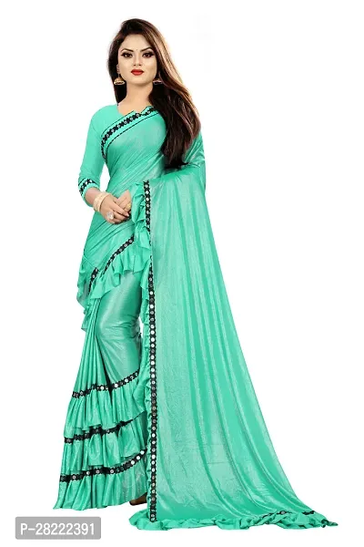 Stylish Green Cotton Blend Ethnic Motif Saree With Blouse Piece For Women