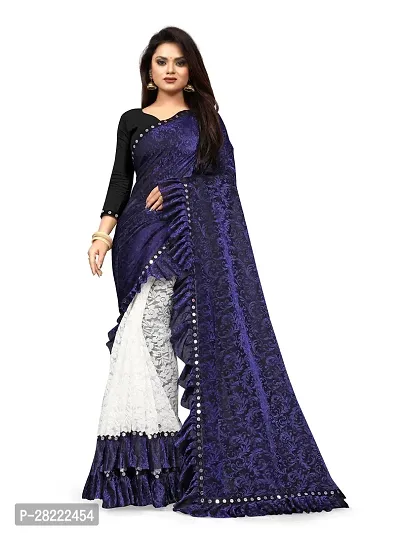 Stylish Blue Cotton Ethnic Motif Saree With Blouse Piece For Women-thumb0
