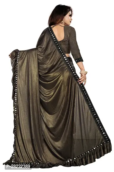 Stylish Brown Cotton Blend Ethnic Motif Saree With Blouse Piece For Women-thumb2