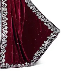 Stylish Maroon Velvet Ethnic Motif Saree With Blouse Piece For Women-thumb1