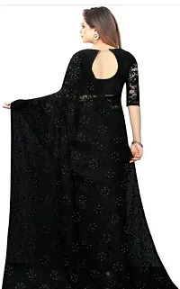 Stylish Black Net Floral Saree With Blouse Piece For Women-thumb1