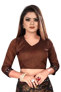 Stylish Brown Cotton Blend Floral Saree With Blouse Piece For Women-thumb3