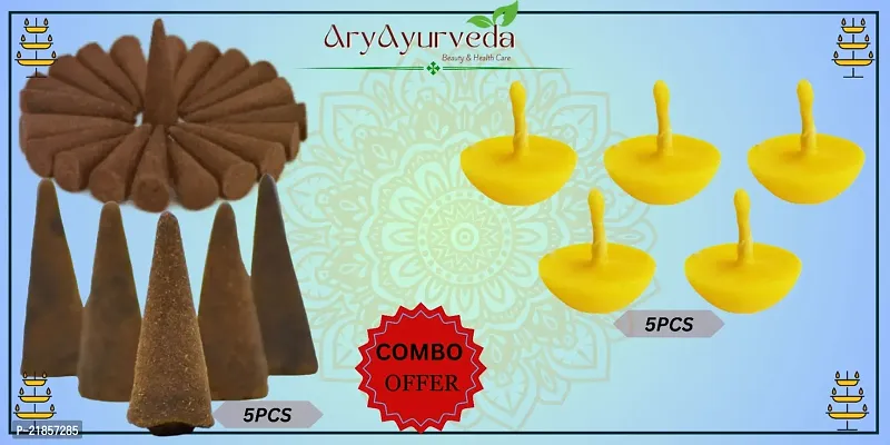 AryAyurveda Mix Combo Pack of 5 Pcs Dhoop Cone  5 Pcs Pure Ghee Wicks