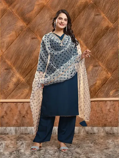 Stylish Rayon Printed Kurta Pant Dupatta Set