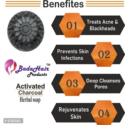 BadaHair Activated Charcoal Soap For Women Skin Whitening, Acne, Blackheads, Anti Wrinkle, Pimple Skin Care Soap.(Pack Of 1 )-thumb2