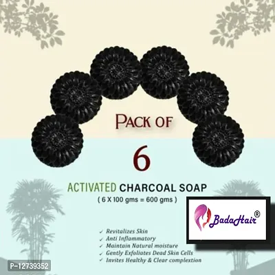 BadaHair Activated Charcoal Soap For Women Skin Whitening, Acne, Blackheads, Anti Wrinkle, Pimple Skin Care Soap.(Pack Of 6 )-thumb0