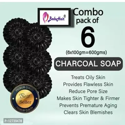BadaHair Activated Charcoal Soap For  Skin Whitening, Acne, Blackheads, Skin Care Soap.(Pack Of 6 )-thumb0