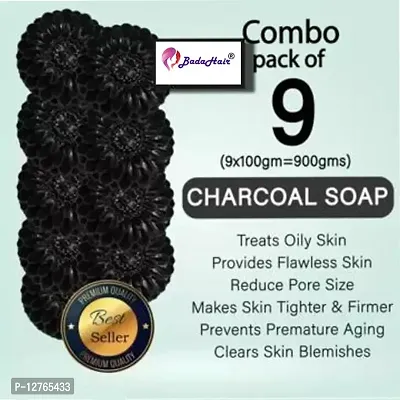 BadaHair Activated Charcoal Soap For  Skin Whitening, Acne, Blackheads, Skin Care Soap.(Pack Of 9 )-thumb0
