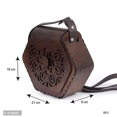 Women's Handcrafted Wooden Light Weight Unique Purse Handbag By DEAFCO (PURSE 377)-thumb4