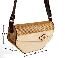 VJ SONS Women's Decorative Lesser Cutting Wooden Purse Ladies wallet, Latest Handbags for woman with Leather Belt (Beige 4)-thumb3