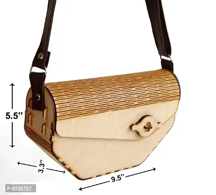 VJ SONS Women's Decorative Lesser Cutting Wooden Purse Ladies wallet, Latest Handbags for woman with Leather Belt (Beige 4)-thumb4