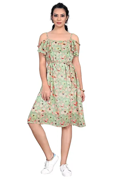 VJ SONS Fit & Flare Western Dress Floral Print Western Heavy Chiffon Dress for Women and Girls