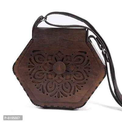 Women's Handcrafted Wooden Light Weight Unique Purse Handbag By DEAFCO (PURSE 377)-thumb5