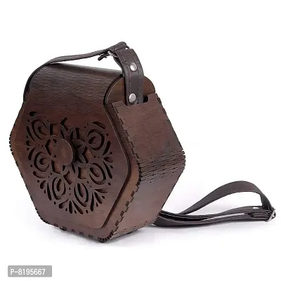 Women's Handcrafted Wooden Light Weight Unique Purse Handbag By DEAFCO (PURSE 377)-thumb3